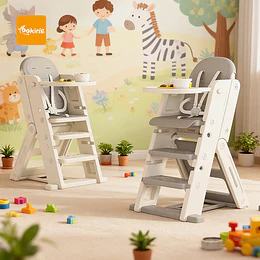 Kidscool Silla Alta Escalera Infantil Multiuso con Bandeja Plástico Crema Gris 89x53x61 cm 