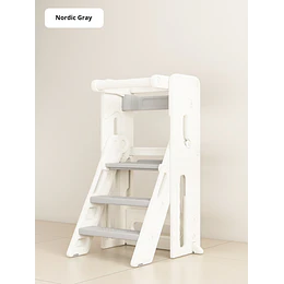 Kidscool Torre de Aprendizaje Infantil con Peldaños Antideslizantes Plástico Crema Gris 84x44.5x49 cm 