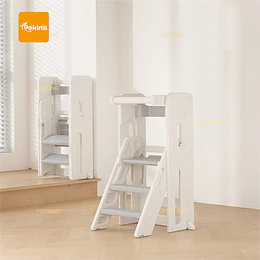 Kidscool Torre de Aprendizaje Infantil con Peldaños Antideslizantes Plástico Crema Gris 84x44.5x49 cm 