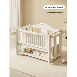 Cuna Colecho Infantil Multifuncional Kidscool con Ruedas Repisa e Organizadores Blanco Marfil | 130 x 78 x 106 cm