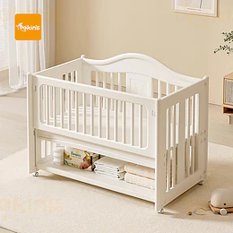 Cuna Colecho Infantil Multifuncional Kidscool con Ruedas Repisa e Organizadores Blanco Marfil | 130 x 78 x 106 cm