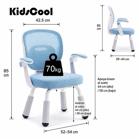 Silla Escritorio Ergonomica Infantil Azul
