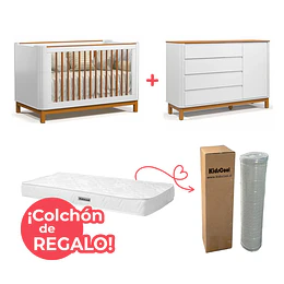 Cuna Infantil 3 Funciones Flow + Cómoda Mudador Infantil Kidscool Flow Blanca Eco Wood 4 Cajones 1 Puerta + ¡Colchón de Regalo!