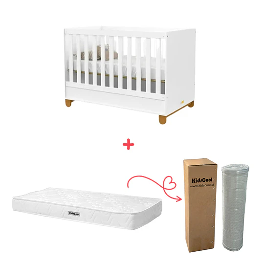 Cuna Evolutiva 2 En 1 Transición Kidscool Zupi Blanco MDF + Colchon Cuna Baby Box 130x70
