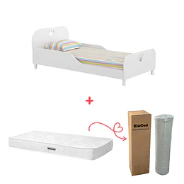 Mini Cama de Transición Infantil Príncipe Kidscool Blanco MDF   + Colchon Cama Baby Box 150x70