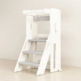 Torre de Aprendizaje Infantil con Peldaños Antideslizantes Plástico Crema Gris 84x44.5x49 cm 