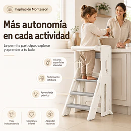 Torre de Aprendizaje Infantil con Peldaños Antideslizantes Plástico Crema Gris 84x44.5x49 cm 