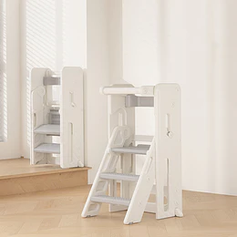 Torre de Aprendizaje Infantil con Peldaños Antideslizantes Plástico Crema Gris 84x44.5x49 cm 