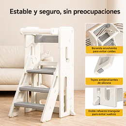 Torre de Aprendizaje Infantil con Peldaños Antideslizantes Plástico Crema Gris 84x44.5x49 cm 