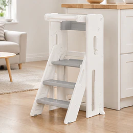 Torre de Aprendizaje Infantil con Peldaños Antideslizantes Plástico Crema Gris 84x44.5x49 cm 