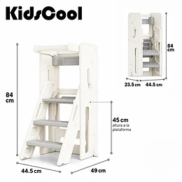 Torre de Aprendizaje Infantil con Peldaños Antideslizantes Plástico Crema Gris 84x44.5x49 cm 