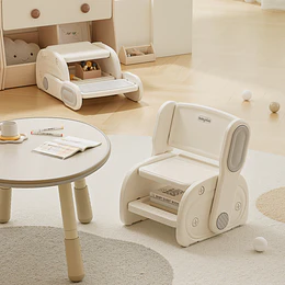Banquito Escalón Convertible en Silla Infantil Plástico Crema Gris 27x41x63 cm 
