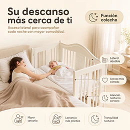 Cuna Colecho Infantil Multifuncional Kidscool con Ruedas Repisa e Organizadores Blanco Marfil | 130 x 78 x 106 cm