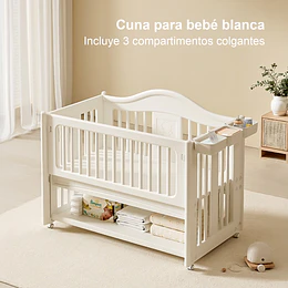 Cuna Colecho Infantil Multifuncional Kidscool con Ruedas Repisa e Organizadores Blanco Marfil | 130 x 78 x 106 cm