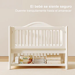Cuna Colecho Infantil Multifuncional Kidscool con Ruedas Repisa e Organizadores Blanco Marfil | 130 x 78 x 106 cm
