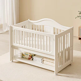Cuna Colecho Infantil Multifuncional Kidscool con Ruedas Repisa e Organizadores Blanco Marfil | 130 x 78 x 106 cm