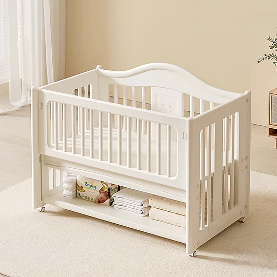Cuna Colecho Infantil Multifuncional Kidscool con Ruedas Repisa e Organizadores Blanco Marfil | 130 x 78 x 106 cm