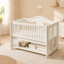 Cuna Colecho Infantil Multifuncional Kidscool con Ruedas Repisa e Organizadores Blanco Marfil | 130 x 78 x 106 cm