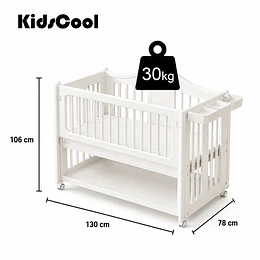 Cuna Colecho Infantil Multifuncional Kidscool con Ruedas Repisa e Organizadores Blanco Marfil | 130 x 78 x 106 cm
