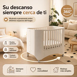 Cuna Infantil Móvil Multifuncional Kidscool con Ruedas y Organizadores Beige 123 x 68 x 92 cm
