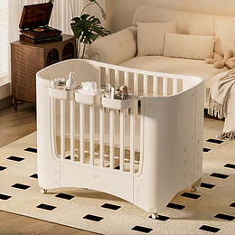 Cuna Infantil Móvil Multifuncional Kidscool con Ruedas y Organizadores Beige 123 x 68 x 92 cm
