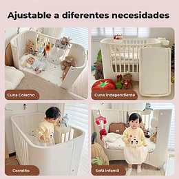 Cuna Infantil Móvil Multifuncional Kidscool con Ruedas y Organizadores Beige 123 x 68 x 92 cm