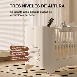 Cuna Infantil Móvil Multifuncional Kidscool con Ruedas y Organizadores Beige 123 x 68 x 92 cm