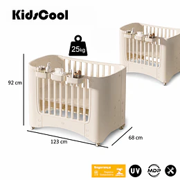 Cuna Infantil Móvil Multifuncional Kidscool con Ruedas y Organizadores Beige 123 x 68 x 92 cm