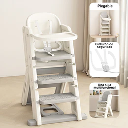Silla Alta Escalera Infantil Multiuso con Bandeja Plástico Crema Gris 89x53x61 cm 