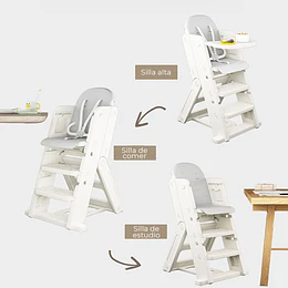 Silla Alta Escalera Infantil Multiuso con Bandeja Plástico Crema Gris 89x53x61 cm 