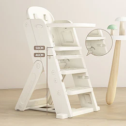 Silla Alta Escalera Infantil Multiuso con Bandeja Plástico Crema Gris 89x53x61 cm 