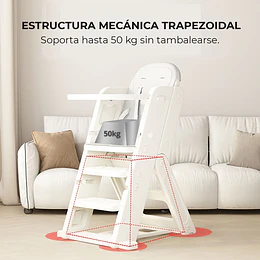 Silla Alta Escalera Infantil Multiuso con Bandeja Plástico Crema Gris 89x53x61 cm 