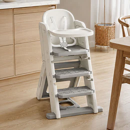 Silla Alta Escalera Infantil Multiuso con Bandeja Plástico Crema Gris 89x53x61 cm 