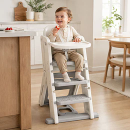 Silla Alta Escalera Infantil Multiuso con Bandeja Plástico Crema Gris 89x53x61 cm 