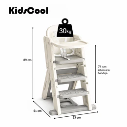 Silla Alta Escalera Infantil Multiuso con Bandeja Plástico Crema Gris 89x53x61 cm 