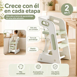 Silla Alta Comedor Infantil y Torre de Aprendizaje Plástico Verde Menta / Gris 80x42x51 cm 