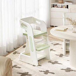 Silla Alta Comedor Infantil y Torre de Aprendizaje Plástico Verde Menta / Gris 80x42x51 cm 