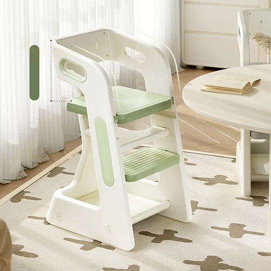 Silla Alta Comedor Infantil y Torre de Aprendizaje Plástico Verde Menta / Gris 80x42x51 cm 