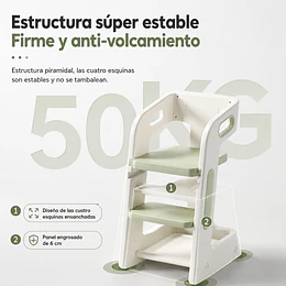 Silla Alta Comedor Infantil y Torre de Aprendizaje Plástico Verde Menta / Gris 80x42x51 cm 