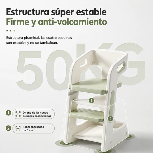Silla Alta Comedor Infantil y Torre de Aprendizaje Plástico Verde Menta / Gris 80x42x51 cm 