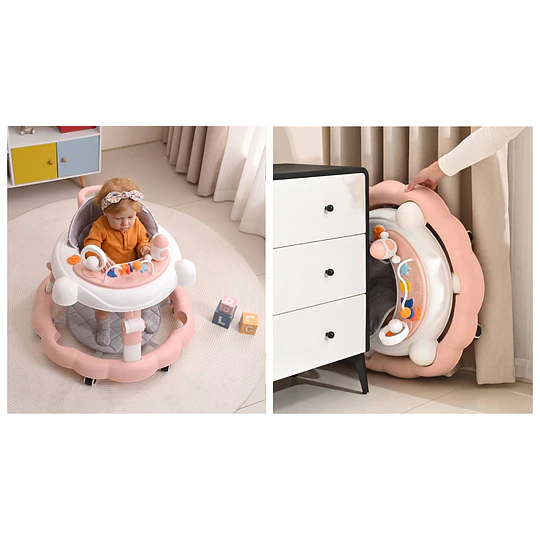Andador de Bebé Multifunción 4 en 1 Antivuelco Plegable Kidscool - Rosado