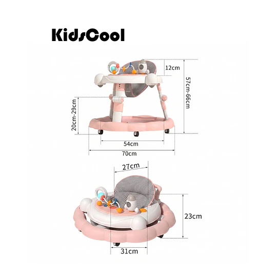 Andador de Bebé Multifunción 4 en 1 Antivuelco Plegable Kidscool - Rosado