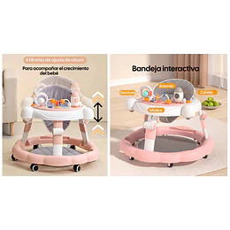 Andador de Bebé Multifunción 4 en 1 Antivuelco Plegable Kidscool - Rosado