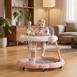 Andador de Bebé Multifunción 4 en 1 Antivuelco Plegable Kidscool - Rosado