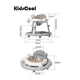 Andador de Bebé Multifunción 4 en 1 Antivuelco Plegable Kidscool - Gris