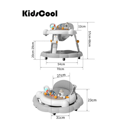 Andador de Bebé Multifunción 4 en 1 Antivuelco Plegable Kidscool - Gris