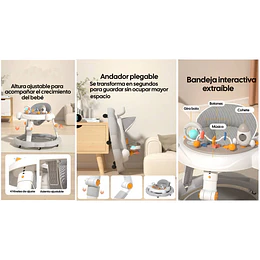 Andador de Bebé Multifunción 4 en 1 Antivuelco Plegable Kidscool - Gris