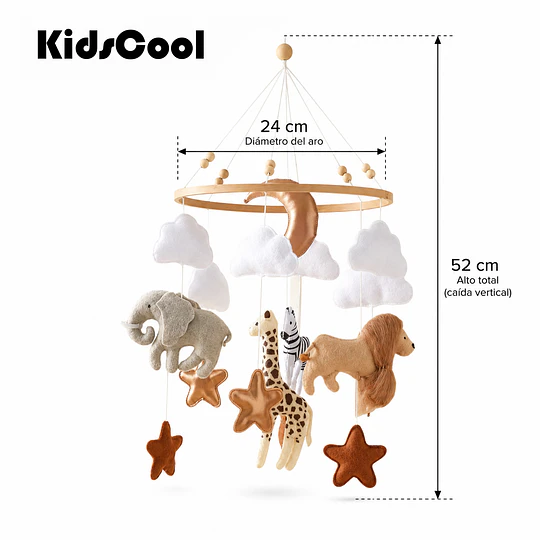 Móvil de Cuna para Bebé Fieltro y Madera Kidscool Safari 52 x 24 cm 