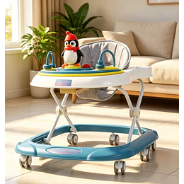  Andador Para Bebé Kidscool Pingüino Ruedas Silenciosas Celeste 65 X 55 X 50 cm
