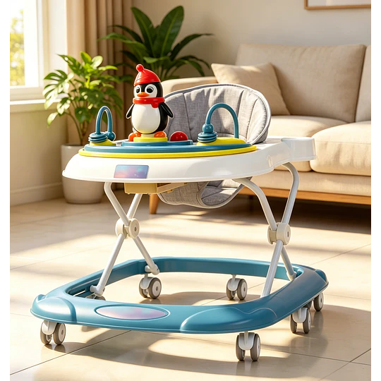  Andador Para Bebé Kidscool Pingüino Ruedas Silenciosas Celeste 65 X 55 X 50 cm